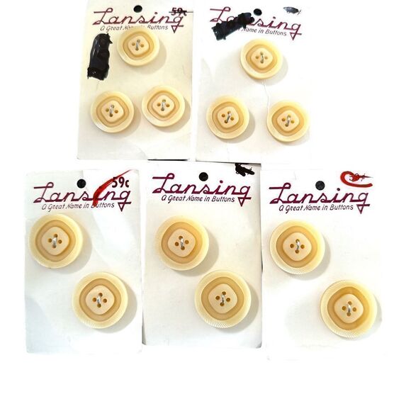 Lot 12 Lansing bone.colored plastic sew thru buttons new on cards-1”- 3/4” - Picture 3 of 4